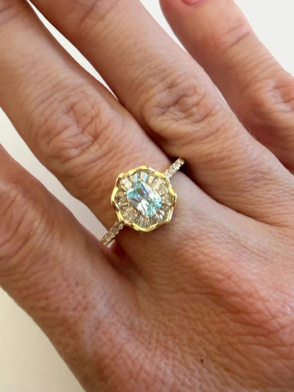 18K Gold Filled Mermaid Aqua Blue AAA CZ Halo Ring – New With Tag